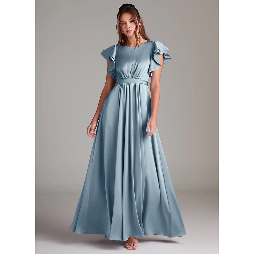 Azazie Light Blue Maxi Dress with Flutter Sleeves